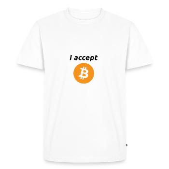 I accept Bitcoins (black font) - Men's Premium Organic T-Shirt - white - Front - Nico (187cm)