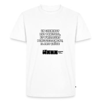 UN CHEMINOT EST PONCTUEL, ET D'AILLEURS... - T-shirt Premium bio Homme - blanc - Devant - Nico (187cm)