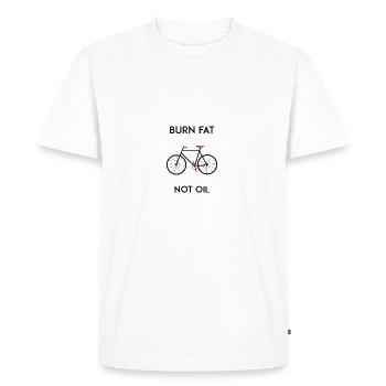Bicycle Bicycle T-Shirt "Burn fat oil" road bike - Men's Premium Organic T-Shirt - white - Front - Nico (187cm)