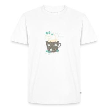Funny cat in cup Hello gift flowers - Men's Premium Organic T-Shirt - white - Front - Nico (187cm)