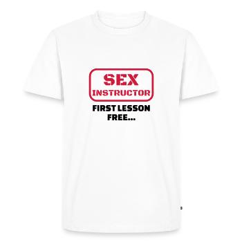 sexe / drague / seduction / fête / sexy / sex - T-shirt Premium bio Homme - blanc - Devant - Nico (187cm)