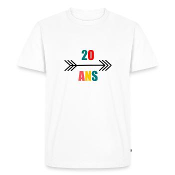 20 ANS,20e ANNIVERSAIRE,ANNIVERSAIRE 20 ANS,20 - T-shirt Premium bio Homme - blanc - Devant - Nico (187cm)