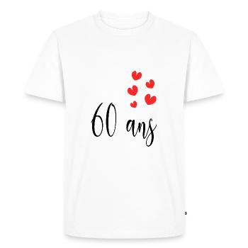 60 ANS. 60e ANNIVERSAIRE. ANNIVERSAIRE 60 ANS. 60 - T-shirt Premium bio Homme - blanc - Devant - Nico (187cm)