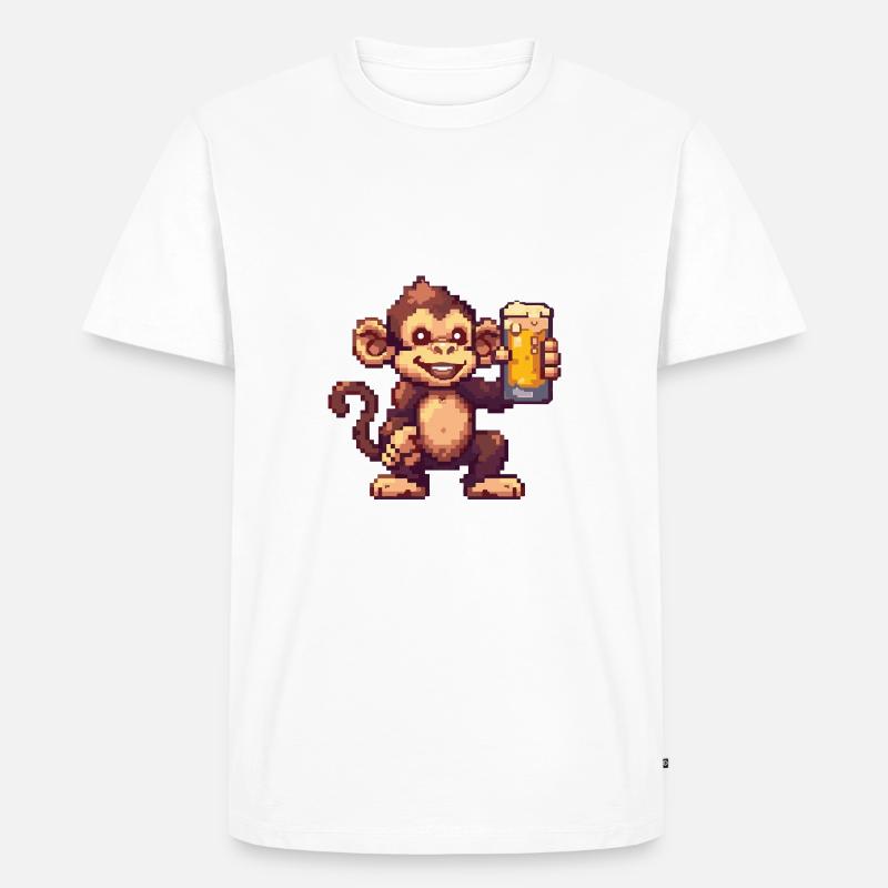Affe Bier Pixel - Männer Premium Bio T-Shirt - Weiß