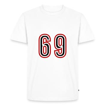69 Nombre d’années Jersey - T-shirt Premium bio Homme - blanc - Devant - Nico (187cm)