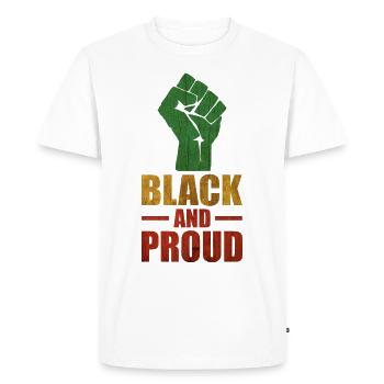 Black and Proud, Black History Month - Men's Premium Organic T-Shirt - white - Front - Nico (187cm)