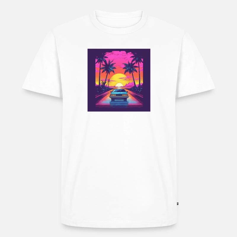 Retro Sunset Drive - Männer Premium Bio T-Shirt - Weiß