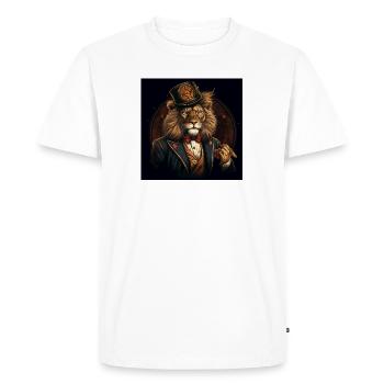 Lion gentleman en chapeau haut de forme - T-shirt Premium bio Homme - blanc - Devant - Nico (187cm)