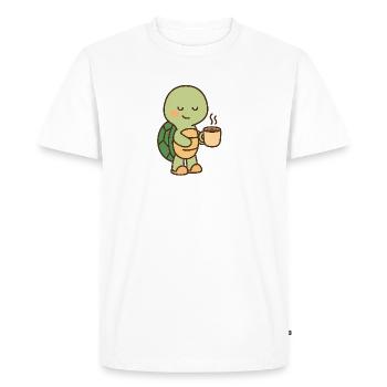 Turtle with a cup of coffee (right) - Men's Premium Organic T-Shirt - white - Front - Nico (187cm)