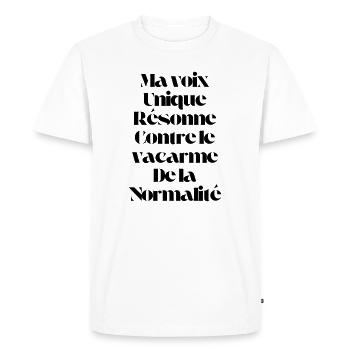 My unique voice resonates - Men's Premium Organic T-Shirt - white - Front - Nico (187cm)