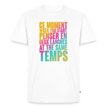 Multilingual Thought Time Print - Men's Premium Organic T-Shirt - white - Front - Nico (187cm)