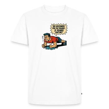Funny Retro Gym Comic – Plank Struggle - Men's Premium Organic T-Shirt - white - Front - Nico (187cm)