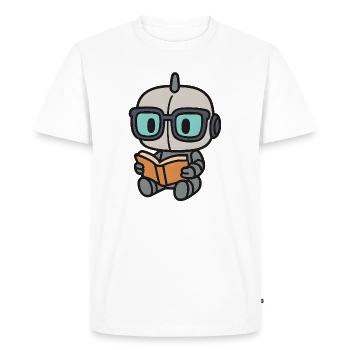 Robot geek avec lunettes et livre - T-shirt Premium bio Homme - blanc - Devant - Nico (187cm)