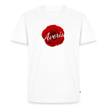 Red Rose with Avenir Text Design - Men's Premium Organic T-Shirt - white - Front - Nico (187cm)