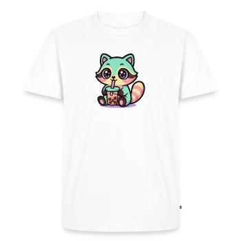Kawaii Raccoon Drinking Boba Tea - Men's Premium Organic T-Shirt - white - Front - Nico (187cm)