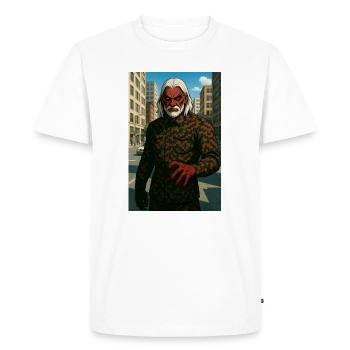 Masque cramoisi dans les rues de la ville - T-shirt Premium bio Homme - blanc - Devant - Nico (187cm)