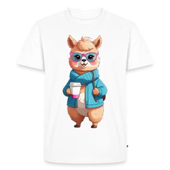 Café Alpaga à Capuche avec Lunettes - T-shirt Premium bio Homme - blanc - Devant - Nico (187cm)