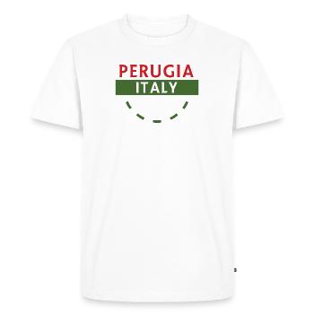 Perugia Italia Travel Badge - Men's Premium Organic T-Shirt - white - Front - Nico (187cm)