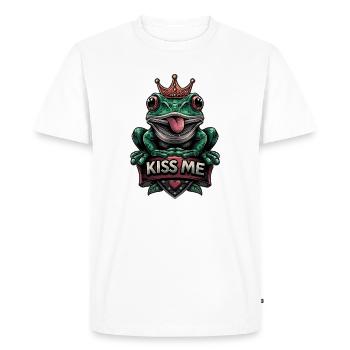 green cheeky frog with crown and text "Kiss me" - Men's Premium Organic T-Shirt - white - Front - Nico (187cm)