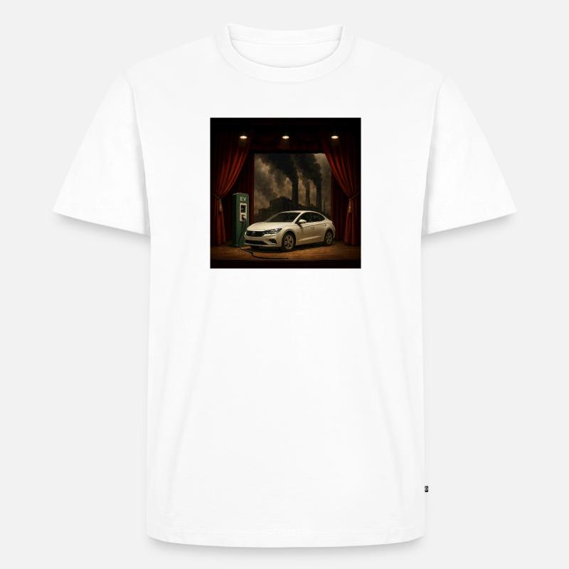 Elektroauto auf der Rauchszene - Männer Premium Bio T-Shirt - Weiß