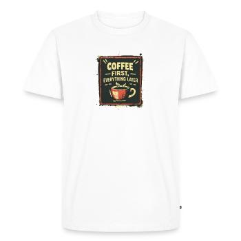Le café d’abord, tout après, Kaffe Spruch Lustig - T-shirt Premium bio Homme - blanc - Devant - Nico (187cm)