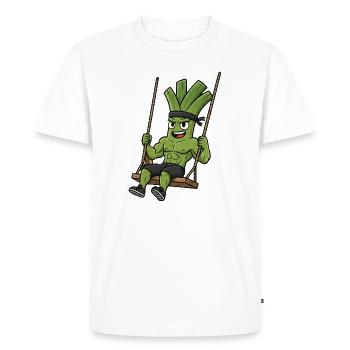 Funny Leek Celery Cartoon Swinging Fun - Men's Premium Organic T-Shirt - white - Front - Nico (187cm)