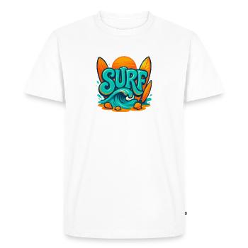 Sunset Surf Word Art - Men's Premium Organic T-Shirt - white - Front - Nico (187cm)