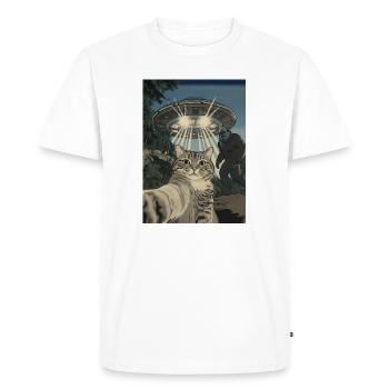 Cat selfie UFO bigfoot Encounter in Forest - Men's Premium Organic T-Shirt - white - Front - Nico (187cm)