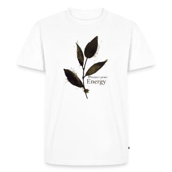 Protégez votre énergie - Pleine conscience - T-shirt Premium bio Homme - blanc - Devant - Nico (187cm)