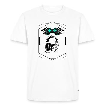 Manette Futuriste Flaming & Casque de jeu - T-shirt Premium bio Homme - blanc - Devant - Nico (187cm)