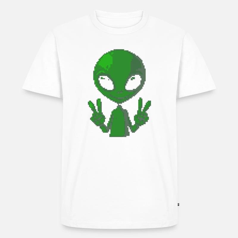 Pixel Alien Friedenszeichen - Männer Premium Bio T-Shirt - Weiß