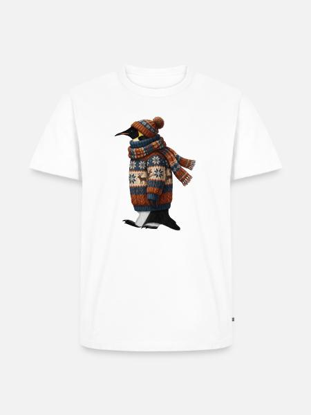 Pinguin im Strickpullover Winter Weihnachten - Männer Premium Bio T-Shirt - Weiß