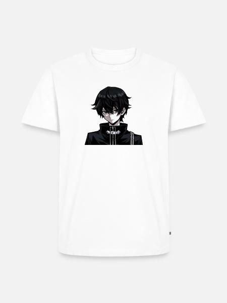 Dunkler Mangaheld im Schwarzoutfit - Männer Premium Bio T-Shirt - Weiß