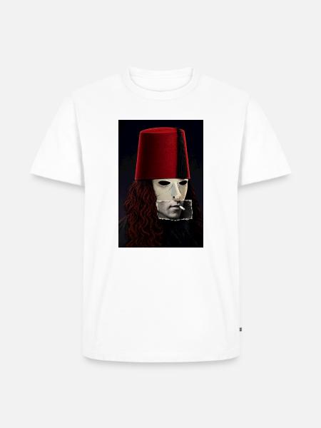 Buckethead x Albert Camus Collage - Männer Premium Bio T-Shirt - Weiß