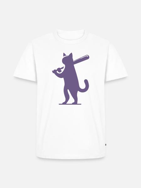 Minimalistische Katzen-Baseballspieler Silhouette - Männer Premium Bio T-Shirt - Weiß