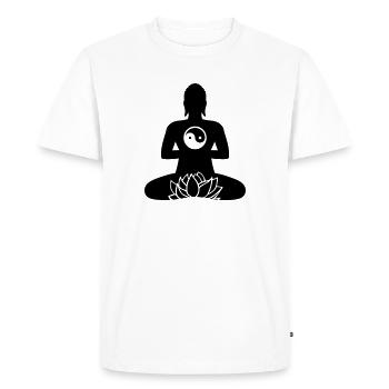 BOUDDHA 01e | Lotus et Yin Yang - T-shirt Premium bio Homme - blanc - Devant - Nico (187cm)