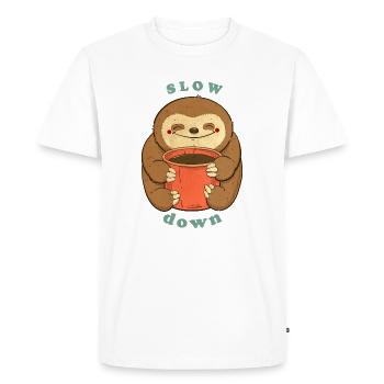 paresseux avec café ralentir - T-shirt Premium bio Homme - blanc - Devant - Nico (187cm)