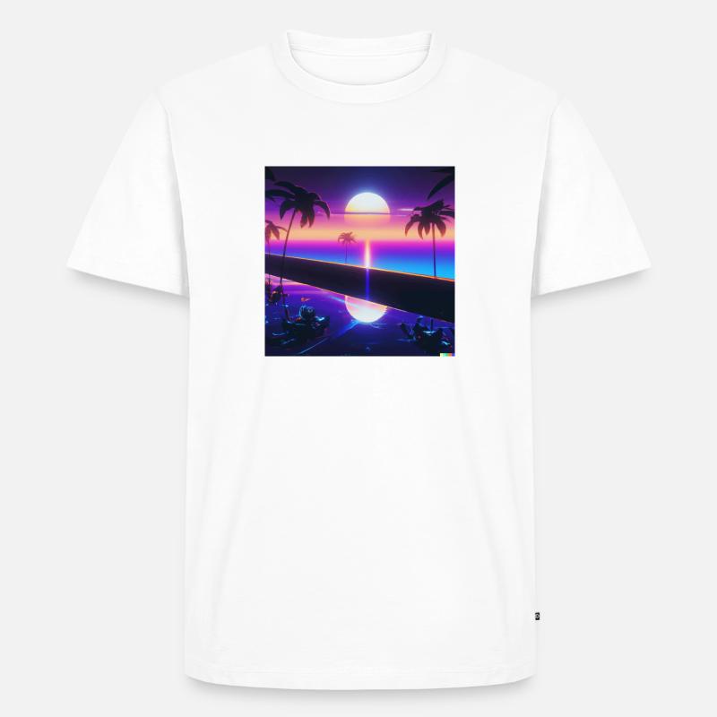 a synthwave style sunset - Männer Premium Bio T-Shirt - Weiß