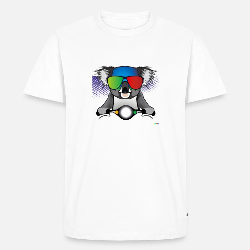 Rollerfahrender Koala mit Bunter Sonnenbrille - Männer Premium Bio T-Shirt - Weiß