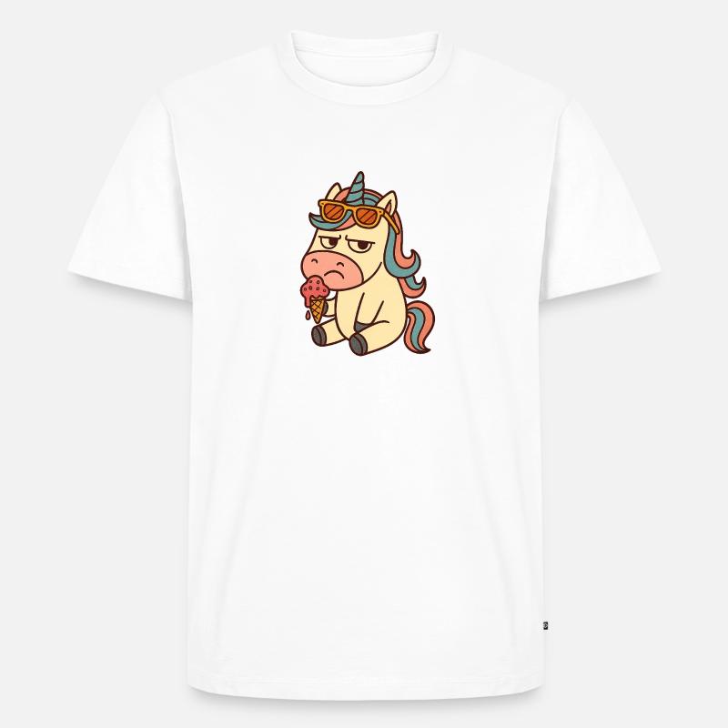 Einhorn mit Eis - Männer Premium Bio T-Shirt - Weiß