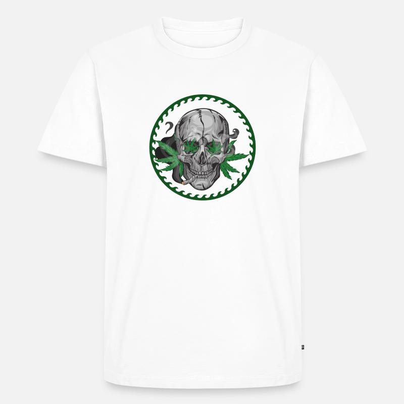 Skull Hanfblatt - Männer Premium Bio T-Shirt - Weiß