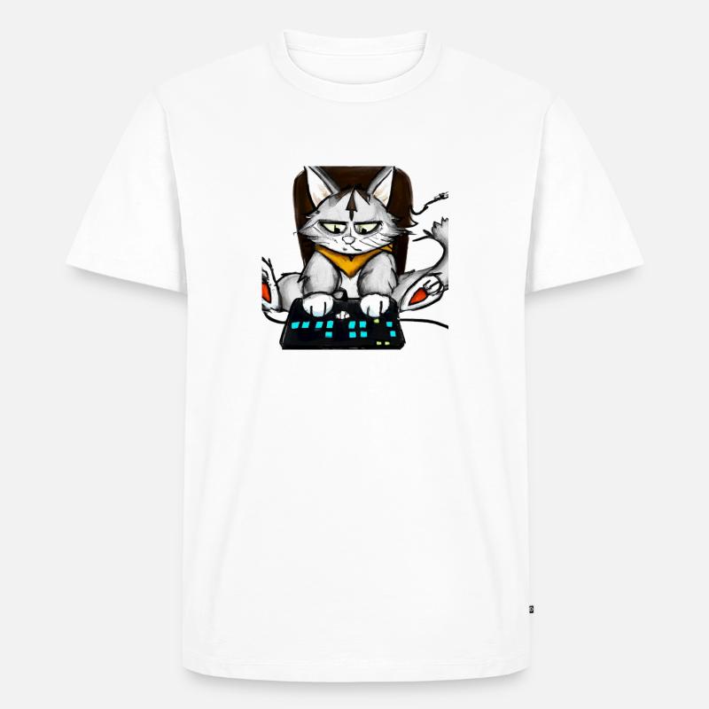 cat playing computer games comic - Männer Premium Bio T-Shirt - Weiß
