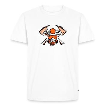 Logo du pompier. Haches de casque de pompier. - T-shirt Premium bio Homme - blanc - Devant - Nico (187cm)