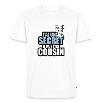 j'ai un secret je vais être cousin - T-shirt Premium bio Homme - blanc - Devant - Nico (187cm)
