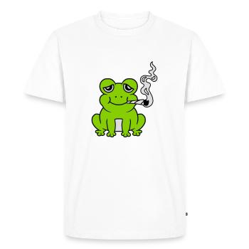 Grenouille à joint de mauvaise herbe lapidée - T-shirt Premium bio Homme - blanc - Devant - Nico (187cm)