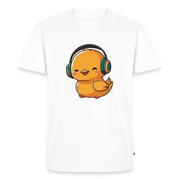 Kawaii Cute Happy Colorful Duck with Headphones - Men's Premium Organic T-Shirt - white - Front - Nico (187cm)