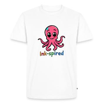 Pink Octopus Cartoon Standing with Arms Extended - Men's Premium Organic T-Shirt - white - Front - Nico (187cm)