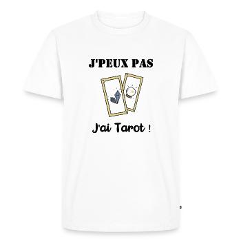 J'peux pas J'ai tarot - Ecriture Noir - T-shirt Premium bio Homme - blanc - Devant - Nico (187cm)