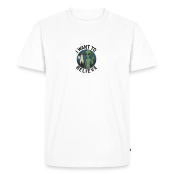 Alien logo "I want to Believe" - Men's Premium Organic T-Shirt - white - Front - Nico (187cm)
