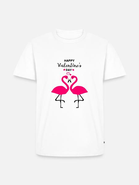 Flamants roses Saint-Valentin - T-shirt Premium bio Homme - blanc